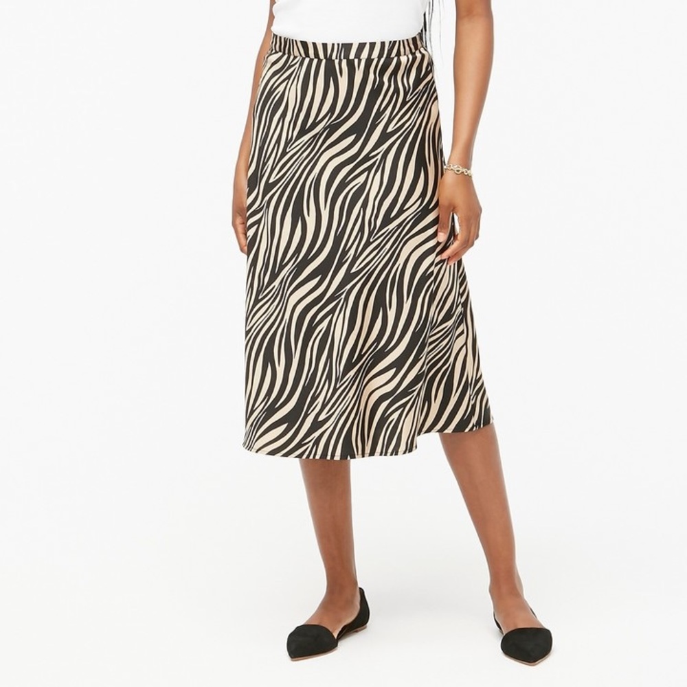 J. Crew Zebra Print Silk Midi Skirt